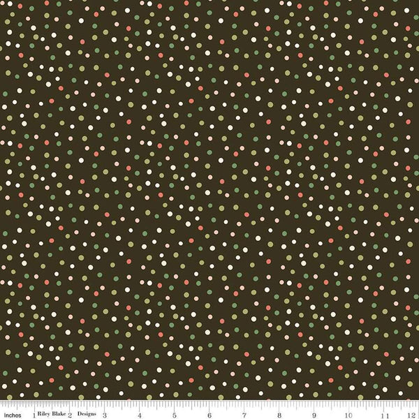 Image of the Glisten Dots Mocha quilting cotton fabric by Riley Blake Designs. features dots on a green background. Cute Little Fabric Shop
