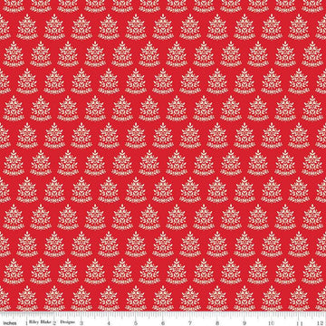 Image of the Glisten Trees Red quilting cotton fabric by Riley Blake Designs. features leaves on a red background. Cute Little Fabric Shop