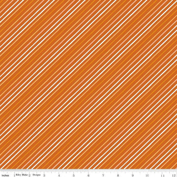 Image of the Happy Fall Days Stripes Rust quilting cotton fabric by Riley Blake Designs. Features stripes on an orange background. Cute Little Fabric Shop