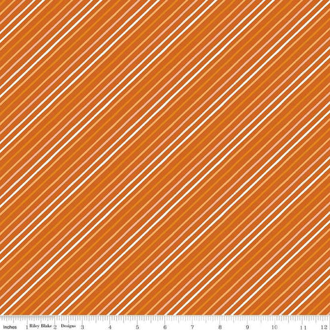 Image of the Happy Fall Days Stripes Rust quilting cotton fabric by Riley Blake Designs. Features stripes on an orange background. Cute Little Fabric Shop