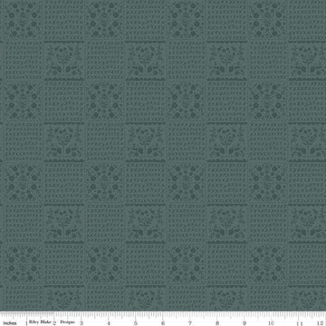 Image of the Happy Fall Days Vintage Squares Stone quilting cotton fabric by Riley Blake Designs. Features squares on a blue background. Cute Little Fabric Shop