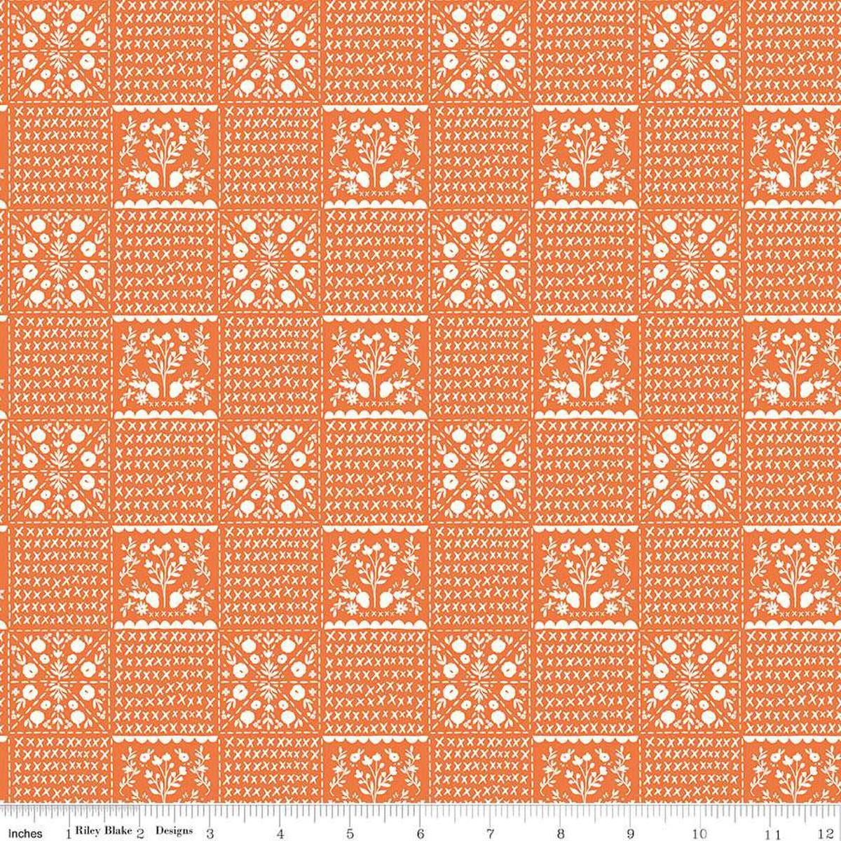 Image of the Happy Fall Days Vintage Squares Orange quilting cotton fabric by Riley Blake Designs. Features squares on an orange background. Cute Little Fabric Shop