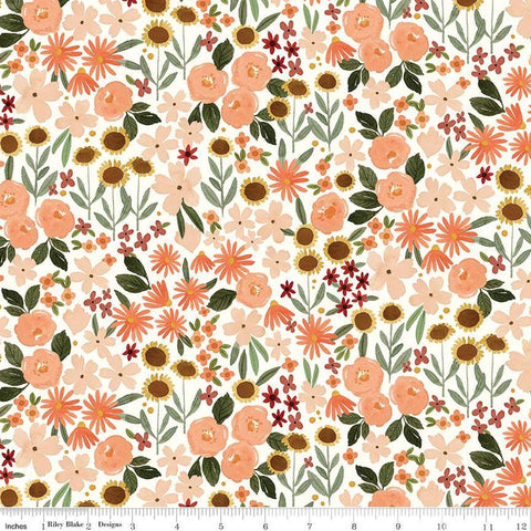 Image of the Happy Fall Days Autumn Fields Cloud quilting cotton fabric by Riley Blake Designs. Features flowers on a cream background. Cute Little Fabric Shop