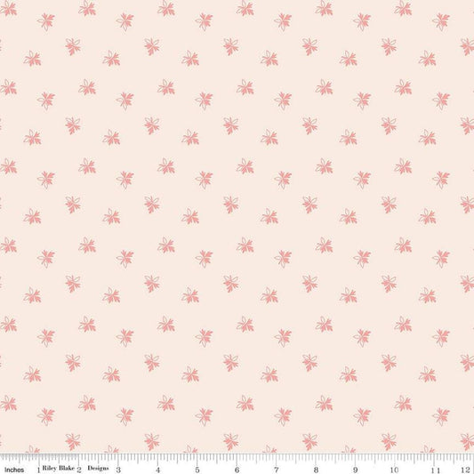 SALE Gentler Times Endearing C16477 Coral - Riley Blake Designs - Lori Holt - Scattered Leaves Leaf - Quilting Cotton Fabric