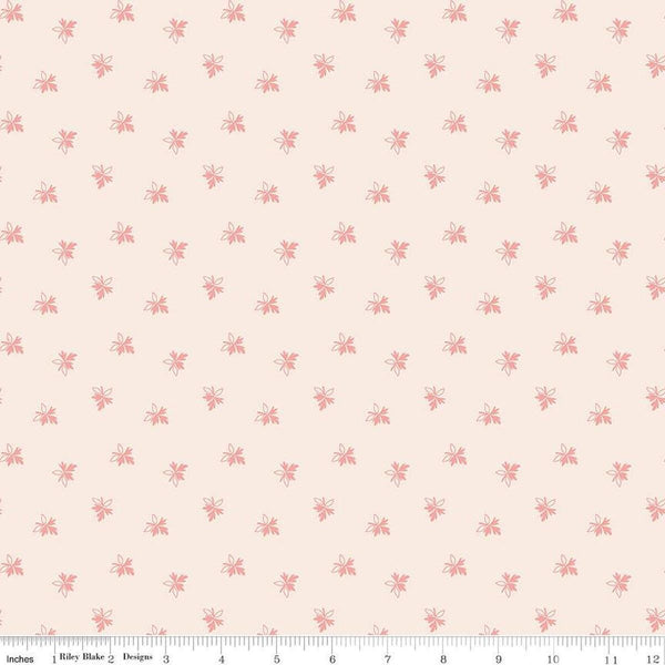 SALE Gentler Times Endearing C16477 Coral - Riley Blake Designs - Lori Holt - Scattered Leaves Leaf - Quilting Cotton Fabric