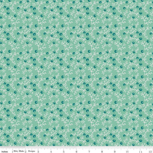 SALE Gentler Times Quaint C16484 Sea Glass - Riley Blake Designs - Lori Holt - Leaves Berries Stems - Quilting Cotton Fabric
