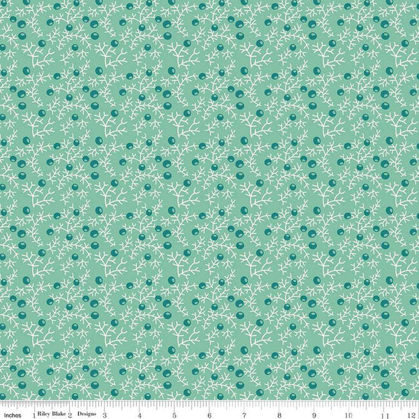 SALE Gentler Times Quaint C16484 Sea Glass - Riley Blake Designs - Lori Holt - Leaves Berries Stems - Quilting Cotton Fabric