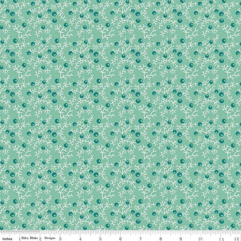 SALE Gentler Times Quaint C16484 Sea Glass - Riley Blake Designs - Lori Holt - Leaves Berries Stems - Quilting Cotton Fabric