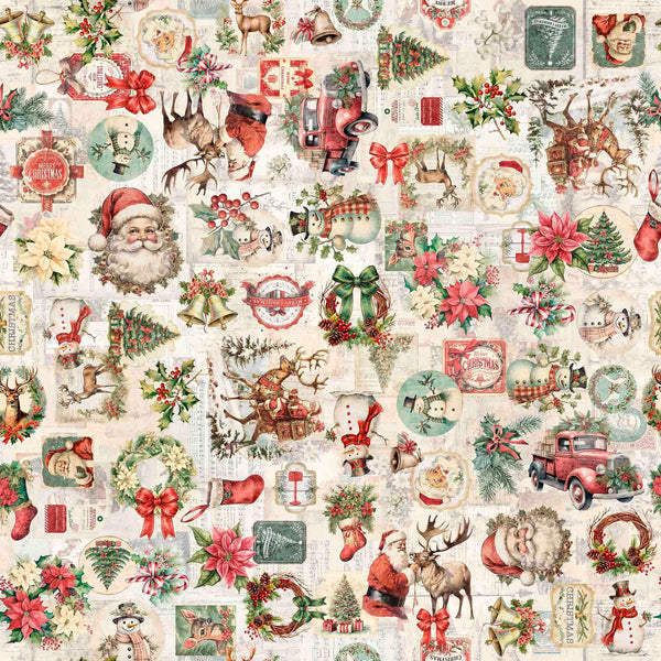 3 Yard Cut - Holly Jolly Christmas Collage WIDE Back 31160 Cream E - QT Fabrics - 107/108" Wide - Quilting Cotton Fabric