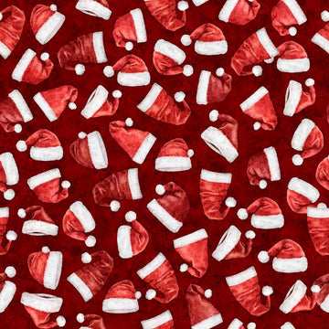 SALE Holly Jolly Santa Hat Toss 31162 Brick R - QT Fabrics - Christmas Season Holiday Winter - Quilting Cotton Fabric