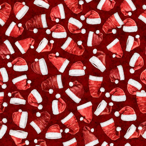Holly Jolly Santa Hat Toss 31162 Brick R - QT Fabrics - Christmas Season Holiday Winter - Quilting Cotton Fabric