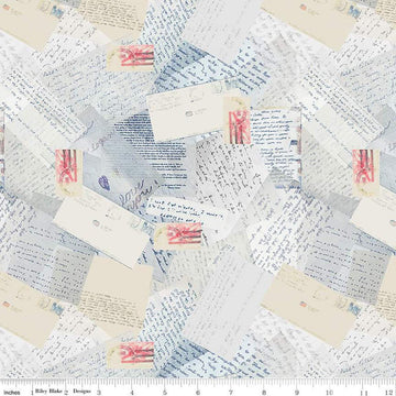 3-Yard cut- Letters From Home WIDEBACK WB15617 Vintage Blue - Riley Blake Designs - 108" - Quilting Cotton Fabric
