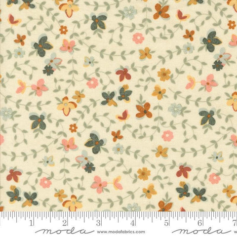 Image of the Acorn Hollow Gather Ecru quilting cotton fabric by Moda Fabrics. Features flowers on a cream background. Cute Little Fabric Shop
