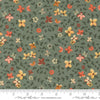 Image of the Acorn Hollow Gather Eucalyptus quilting cotton fabric by Moda Fabrics. Features flowers on an orange background. Cute Little Fabric Shop