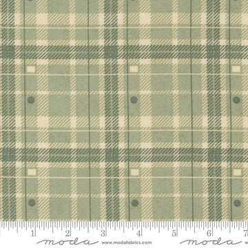 Image of the Acorn Hollow Plaid Sage quilting cotton fabric by Moda Fabrics. Features plaid on a green background. Cute Little Fabric Shop