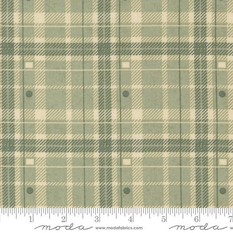 Image of the Acorn Hollow Plaid Sage quilting cotton fabric by Moda Fabrics. Features plaid on a green background. Cute Little Fabric Shop