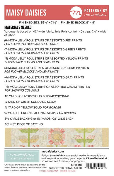 Maisy Daisies Quilt Pattern MOD-140 by Moda Patterns - Moda Fabrics - INSTRUCTIONS Only - Jelly Roll Rolie Polie Friendly