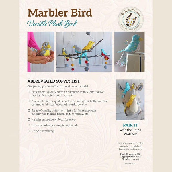 Marbler Bird Plush Doll Pattern Quilt PATTERN by QT Designers - QT Fabrics - Instructions Only - Plushie Animal