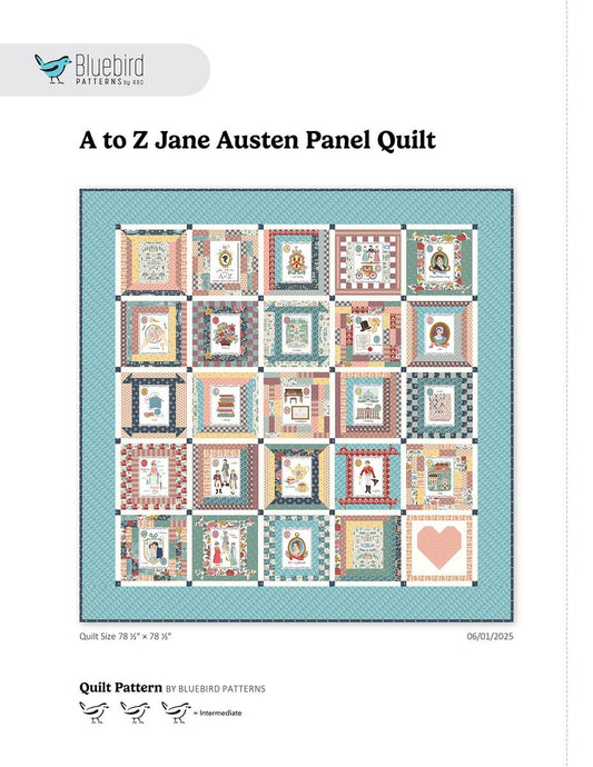 SALE A to Z Jane Austen Panel Quilt PATTERN - Bluebird Patterns Riley Blake Designs - INSTRUCTIONS Only - Fat Quarter Friendly