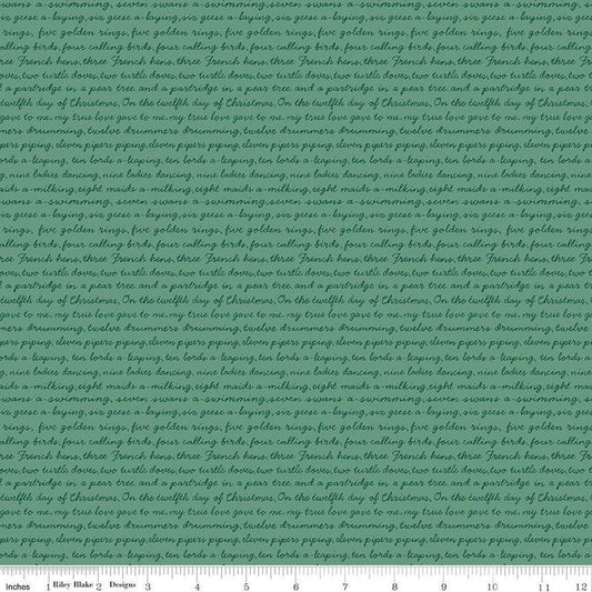 A Pear-fect Christmas Calling Words C14974 Mint - Riley Blake Designs - Text The Twelve Days of Christmas - Quilting Cotton Fabric