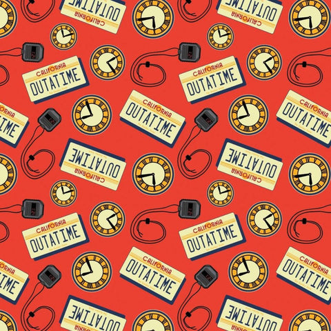Back to the Future OUTATIME 96330107 Red - Camelot Fabrics - Time Travel License Plate - Quilting Cotton Fabric - Official Licensed Product