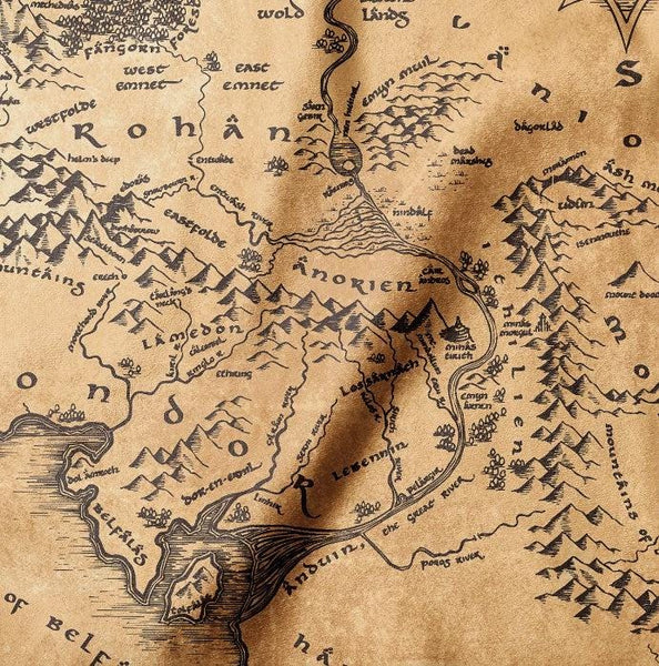 SALE MINKY Lord of the Rings Middle Earth Map 23220204M-03 Tan 60" Wide - Camelot Fabrics - Beige Map - 100% Polyester - Licensed Product
