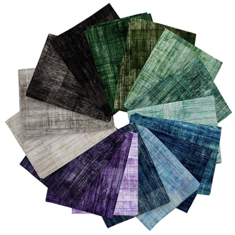 SALE Into the Woods Fat Quarter Bundle 16 pieces - QT Fabrics - Cool Colors Texture Blender - Pre cut Precut - Quilting Cotton Fabric