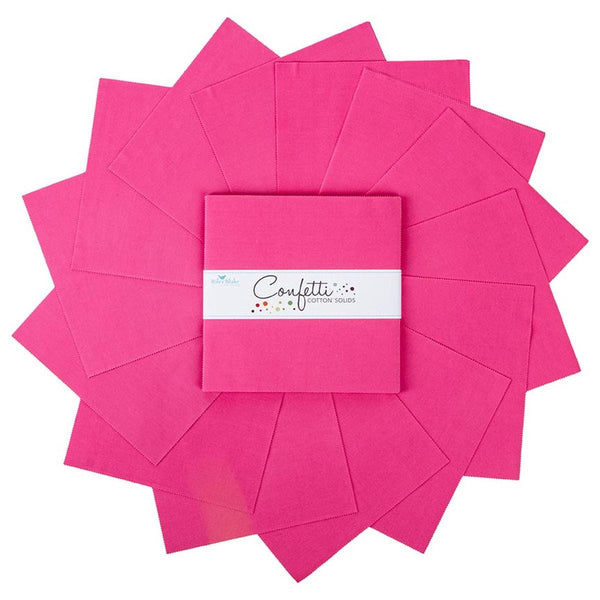 SALE Confetti Cottons Riley Hot Pink Layer Cake 10" Stacker Bundle - Riley Blake - 42 piece Precut Pre cut - Solid - Quilting Cotton Fabric