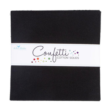 SALE Confetti Cottons Pitch Black Layer Cake 10" Stacker Bundle - Riley Blake - 42-Piece Precut  - Solid - Quilting Cotton Fabric