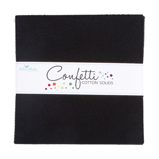 SALE Confetti Cottons Pitch Black Layer Cake 10" Stacker Bundle - Riley Blake - 42-Piece Precut  - Solid - Quilting Cotton Fabric