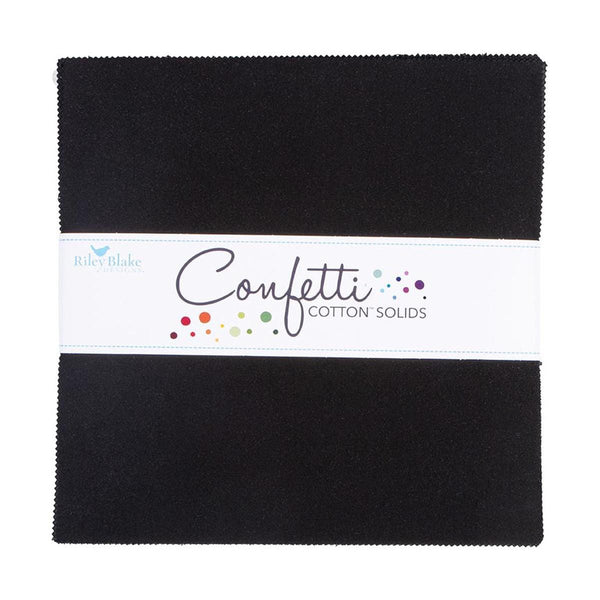 SALE Confetti Cottons Pitch Black Layer Cake 10" Stacker Bundle - Riley Blake - 42 piece Precut Pre cut - Solid - Quilting Cotton Fabric