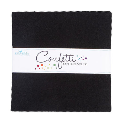 SALE Confetti Cottons Pitch Black Layer Cake 10" Stacker Bundle - Riley Blake - 42 piece Precut Pre cut - Solid - Quilting Cotton Fabric