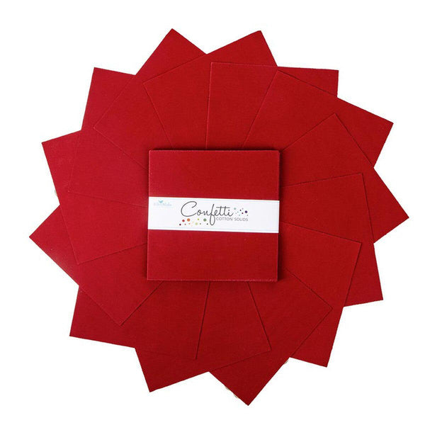 SALE Confetti Cottons Dahlia Red Layer Cake 10" Stacker Bundle - Riley Blake - 42 piece Precut Pre cut - Solid - Quilting Cotton Fabric