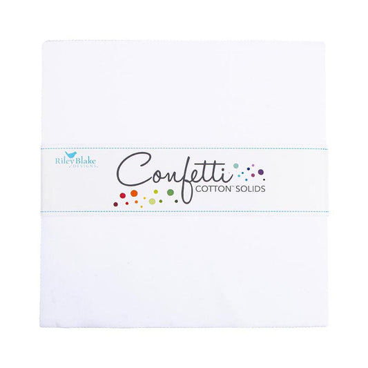 DEAL Confetti Cottons Bright White Layer Cake 10" Stacker Bundle - Riley Blake - 42-Piece Precut  - Solid - Quilting Cotton Fabric