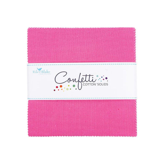 SALE Confetti Cottons Riley Hot Pink Charm Pack 5" Stacker Bundle - Riley Blake Designs - 42-Piece Precut  - Quilting Cotton Fabric