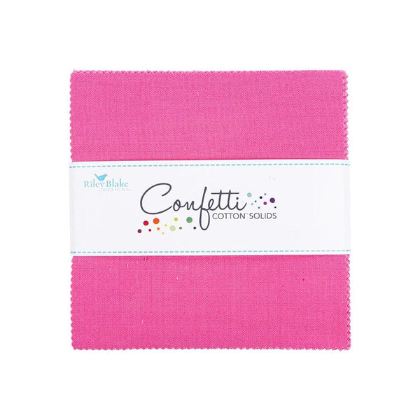 SALE Confetti Cottons Riley Hot Pink Charm Pack 5" Stacker Bundle - Riley Blake Designs - 42 piece Precut Pre cut - Quilting Cotton Fabric