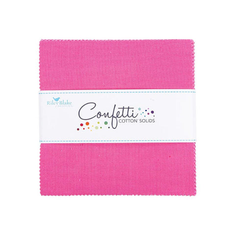 SALE Confetti Cottons Riley Hot Pink Charm Pack 5" Stacker Bundle - Riley Blake Designs - 42 piece Precut Pre cut - Quilting Cotton Fabric