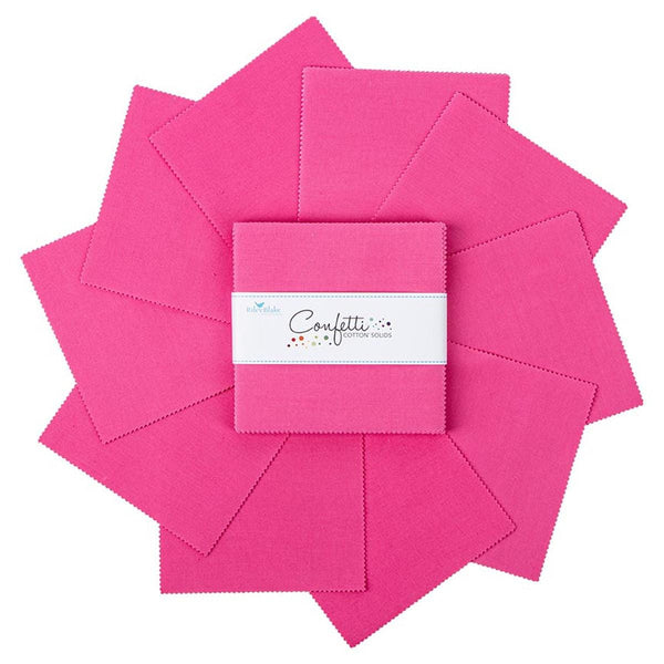 SALE Confetti Cottons Riley Hot Pink Charm Pack 5" Stacker Bundle - Riley Blake Designs - 42 piece Precut Pre cut - Quilting Cotton Fabric