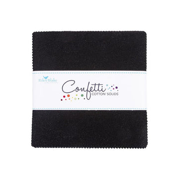 DEAL Confetti Cottons Pitch Black Charm Pack 5" Stacker Bundle - Riley Blake Designs - 42-Piece Precut  - Quilting Cotton Fabric