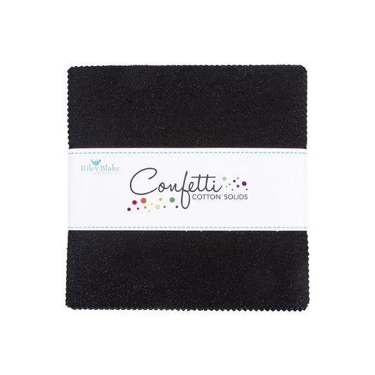 SALE Confetti Cottons Pitch Black Charm Pack 5" Stacker Bundle - Riley Blake Designs - 42-Piece Precut  - Quilting Cotton Fabric