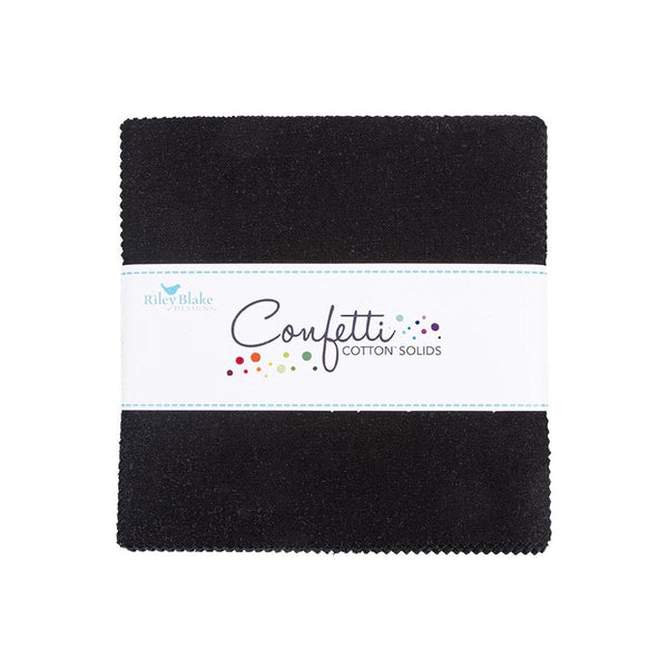 SALE Confetti Cottons Pitch Black Charm Pack 5" Stacker Bundle - Riley Blake Designs - 42 piece Precut Pre cut - Quilting Cotton Fabric