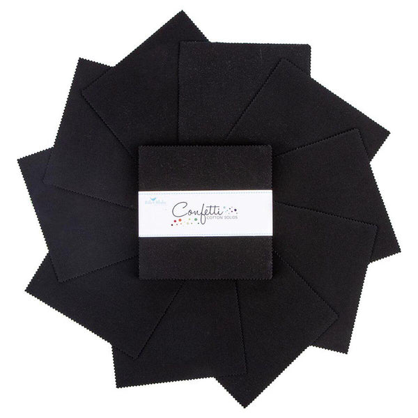SALE Confetti Cottons Pitch Black Charm Pack 5" Stacker Bundle - Riley Blake Designs - 42 piece Precut Pre cut - Quilting Cotton Fabric