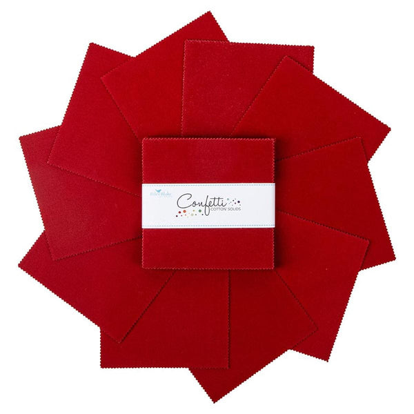 SALE Confetti Cottons Dahlia Red Charm Pack 5" Stacker Bundle - Riley Blake Designs - 42 piece Precut Pre cut - Quilting Cotton Fabric