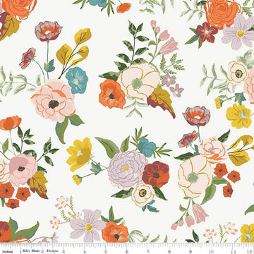 Image of the Winged Medley Main Cloud quilting cotton fabric. Features flowers on a pink background. Cute Little Fabric Shop