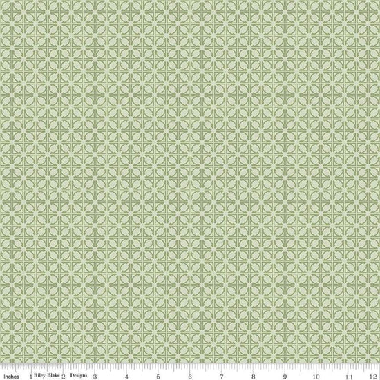 Image of the Winged Medley Tile Sage quilting cotton fabric. Features lines on a green background. Cute Little Fabric Shop