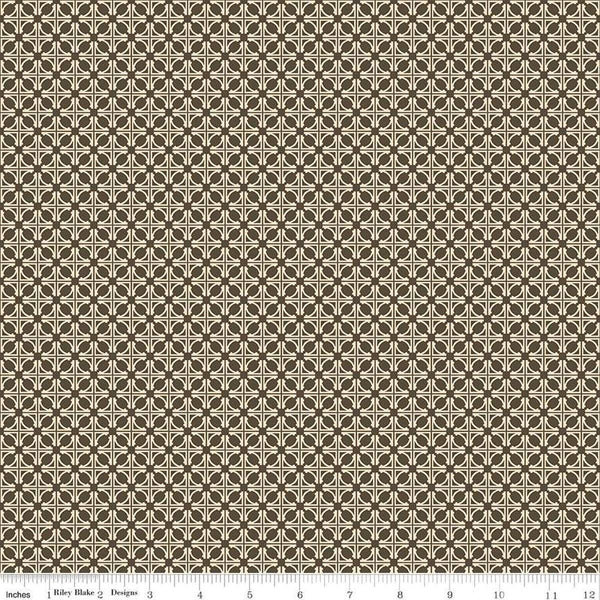 Image of the Winged Medley Tile Brown quilting cotton fabric. Features lines on a brown background. Cute Little Fabric Shop