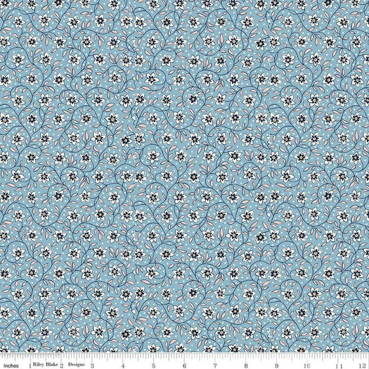 SALE Denim Florals 01667406B Lily Trail B - Riley Blake Designs - Floral Flowers - Liberty Fabrics - Quilting Cotton Fabric