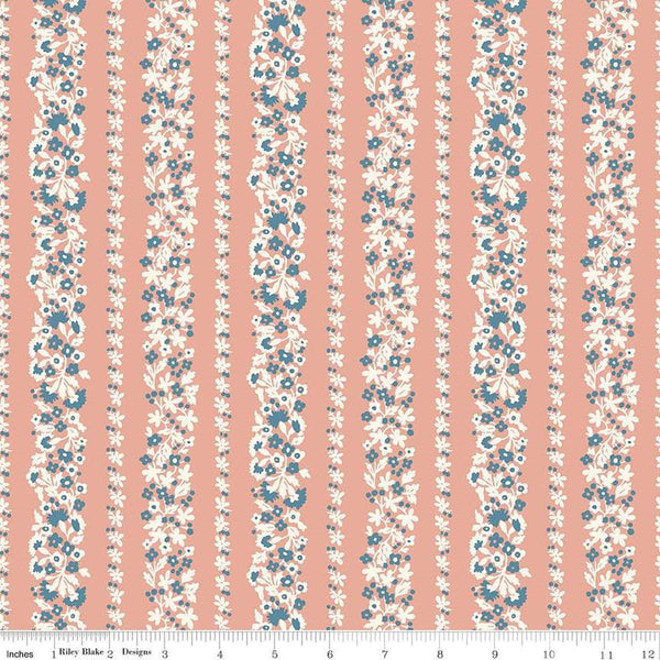Denim Florals 01667402B Topiary Stripe B - Riley Blake Designs - Floral Flowers - Liberty Fabrics - Quilting Cotton Fabric
