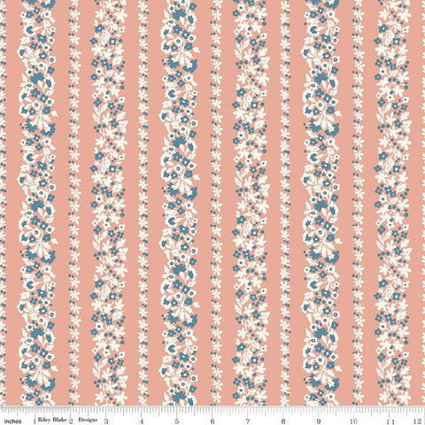 Denim Florals 01667402B Topiary Stripe B - Riley Blake Designs - Floral Flowers - Liberty Fabrics - Quilting Cotton Fabric