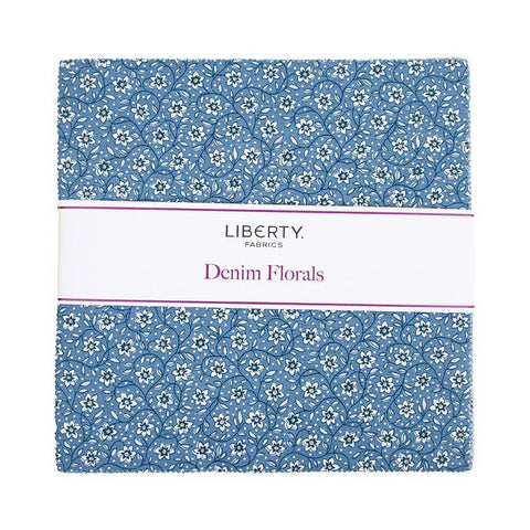 Liberty Denim Florals Layer Cake 10" Stacker Bundle - Riley Blake - 42 piece Precut Pre cut - Liberty Fabrics - Quilting Cotton Fabric